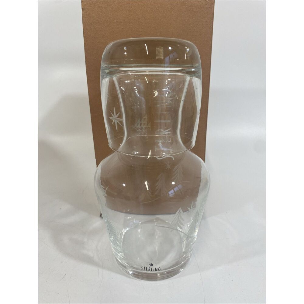 Sterling Crystal Bedside Water Carafe & Glass Set Cut Glass Winter Night